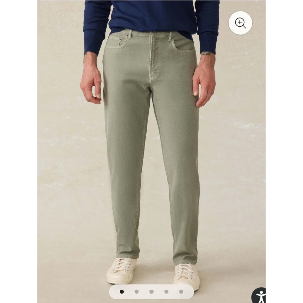 Faherty‎ Pants Mens 28 Stretch Terry 5 Pocket Ankle Faded Olive Lyocell Cotton